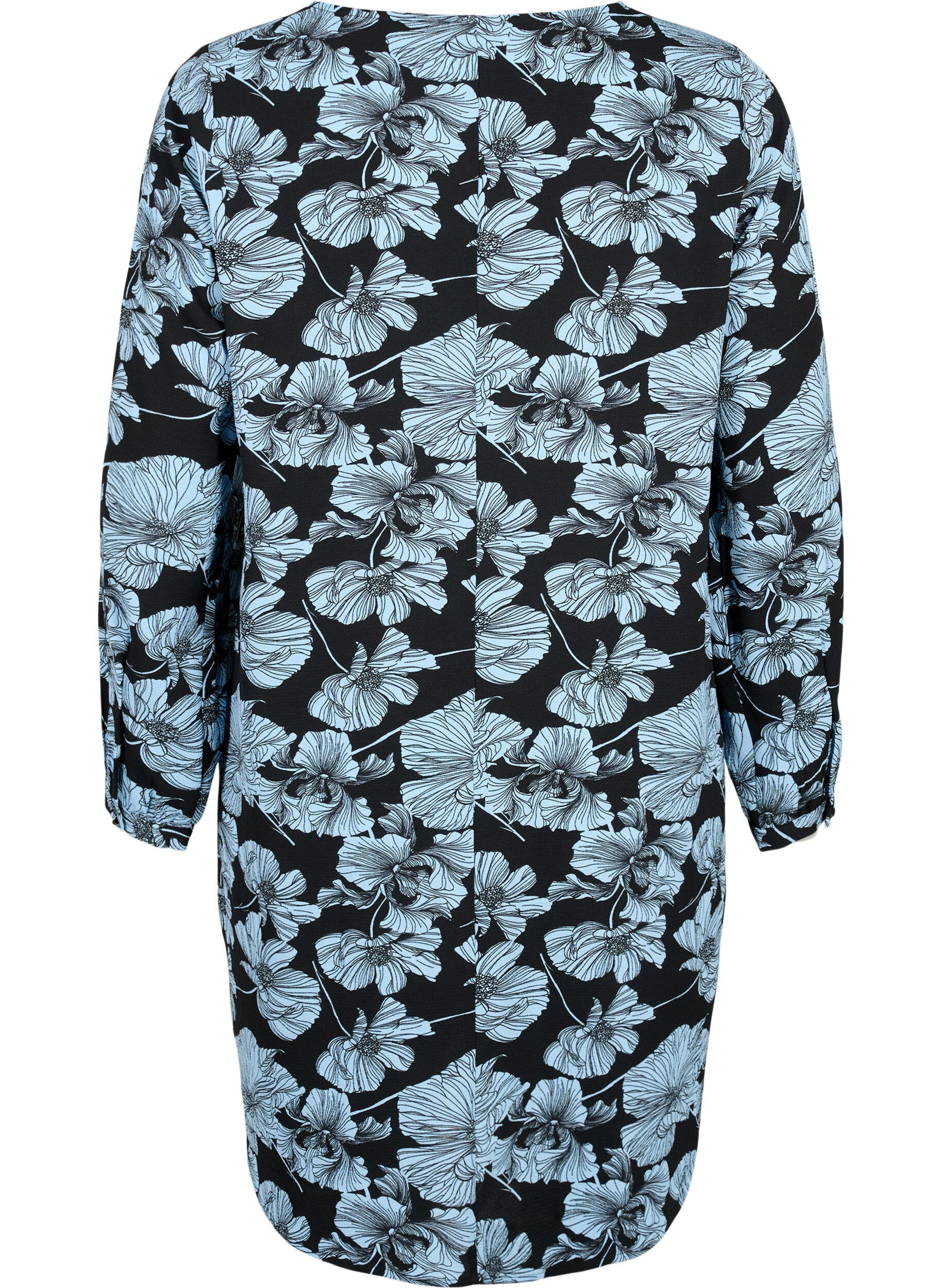 Zizzi Kleid mit V-Ausschnitt und Aufdruck, Black B. Flower AOP, Packshot image number 1