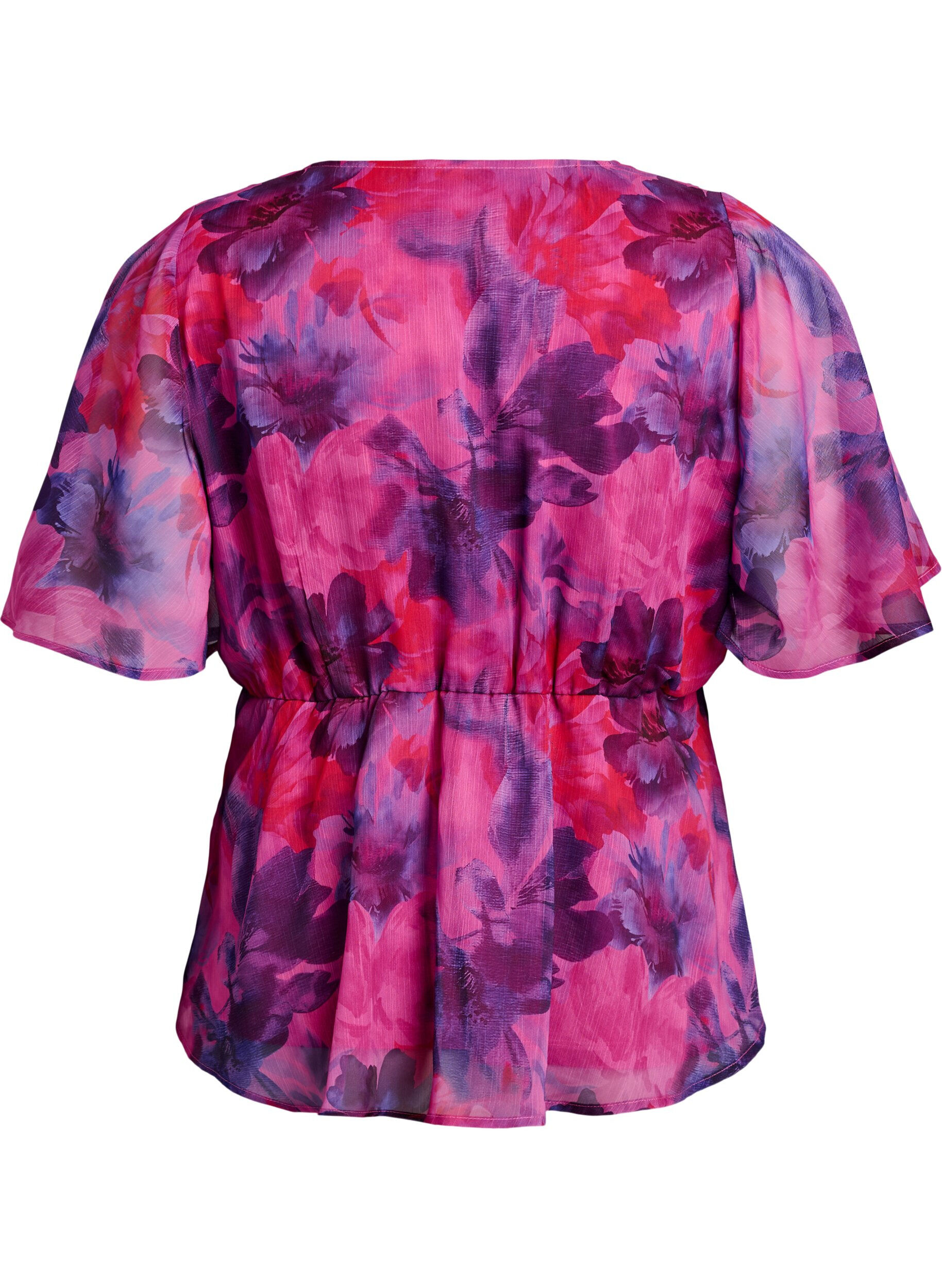 ZizziGebl&uuml;mte Chiffonbluse mit kurzen &Auml;rmeln, Rot, Packshot image number 1