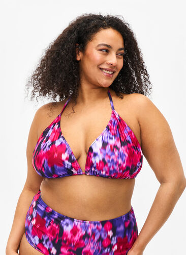 Triangel-Bikini-BH mit Muster, Pink Flower AOP, Model image number 0