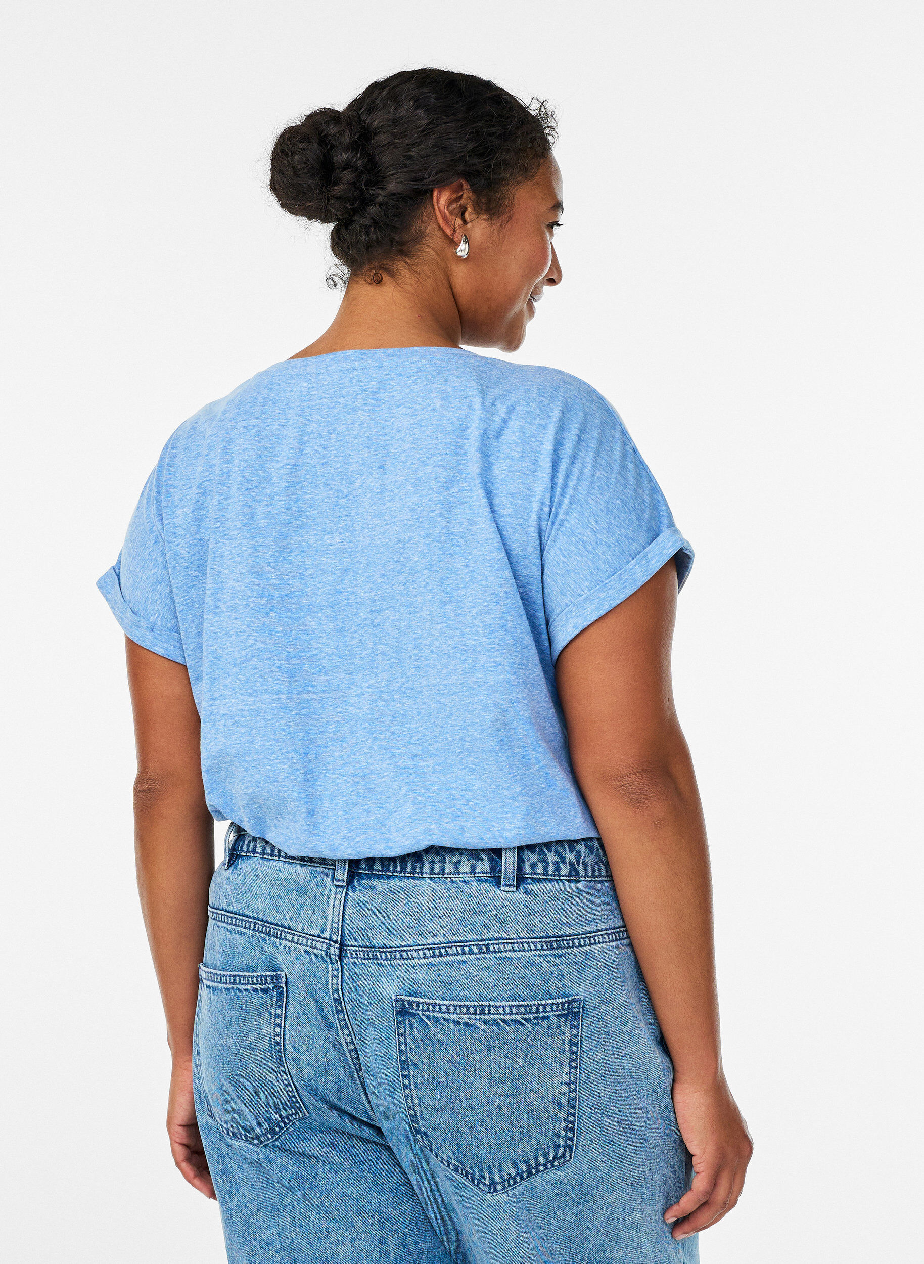 Zizzi Melange T-Shirt mit kurzen &Auml;rmeln, Blau, Model image number 2