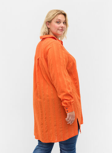 Langes gestreiftes Hemd mit langen Ärmeln, Harvest Pumpkin, Model image number 1