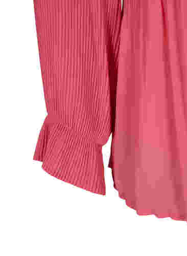 Plissee Bluse mit V-Ausschnitt, Hot Pink, Packshot image number 3
