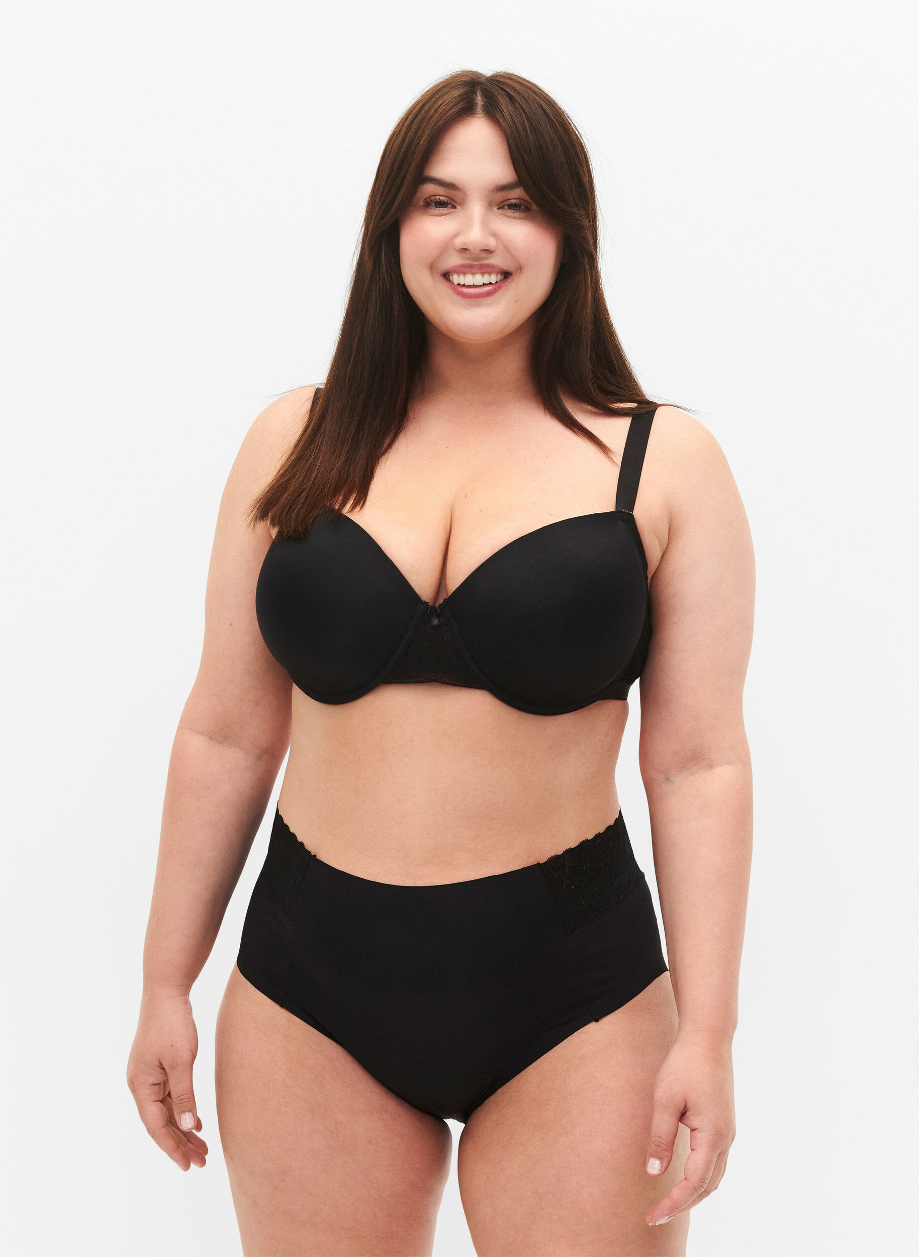 Zizzi 2er-Pack Unterhosen mit Spitze und regul&auml;rer Taille, Black, Model image number 0