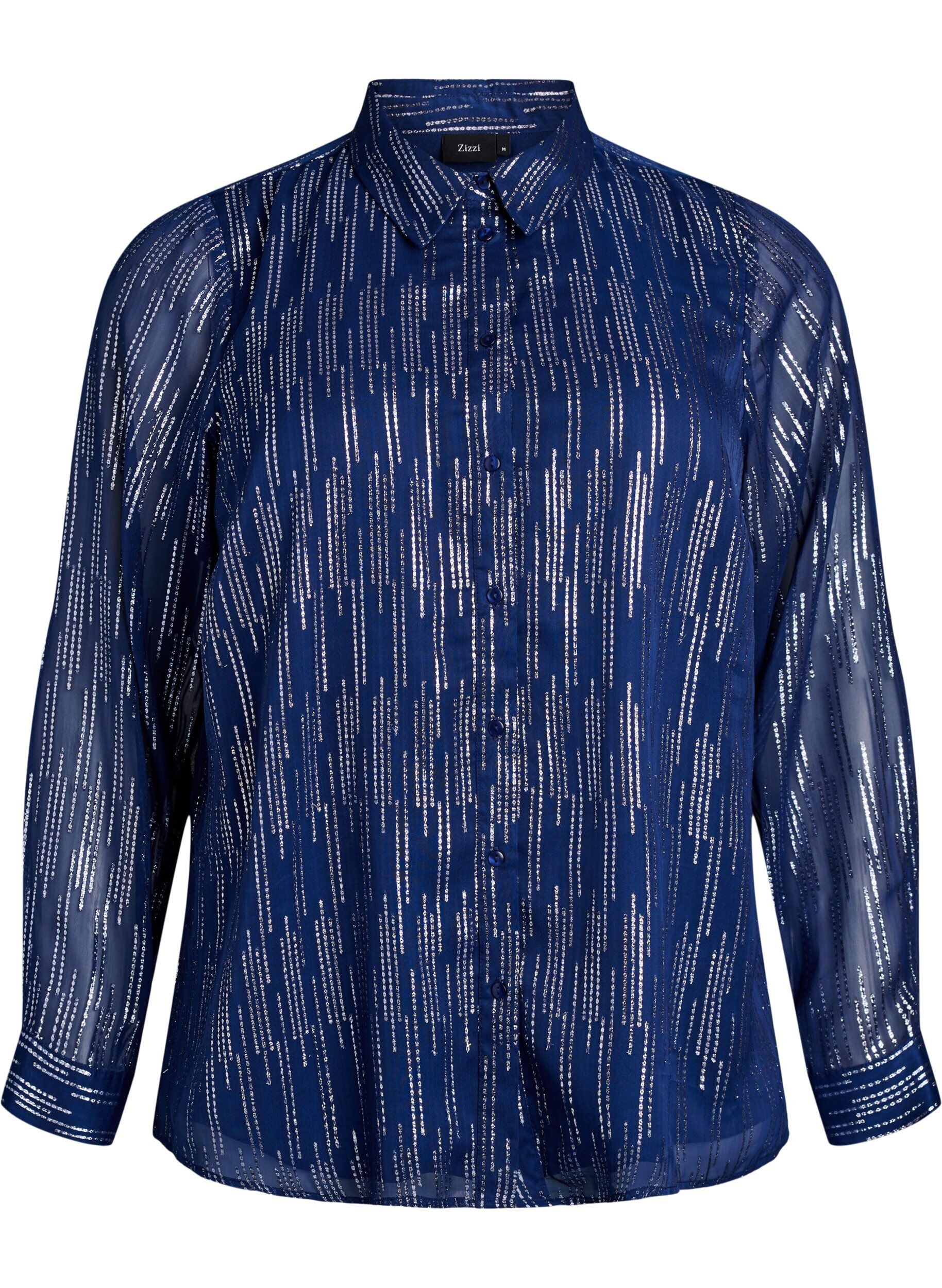 Zizzi Bluse mit glitzerndem Muster, Blau, Packshot image number 0