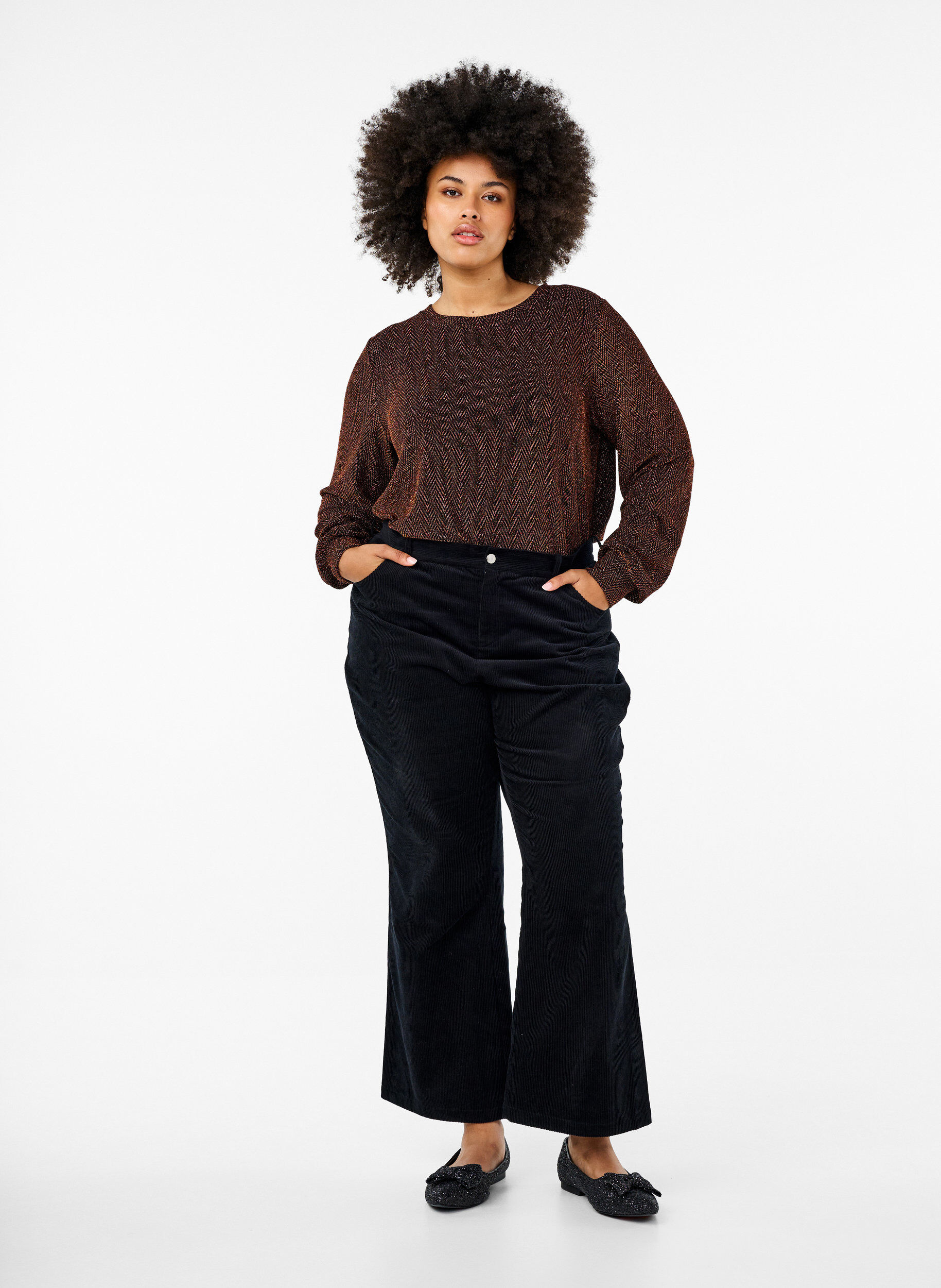 Zizzi Bluse mit Schimmermuster, Copper ZigzagShimmer, Model image number 2