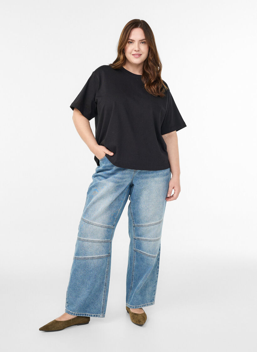 Boxy Baumwoll-T-Shirt, Schwarz, Model image number 1