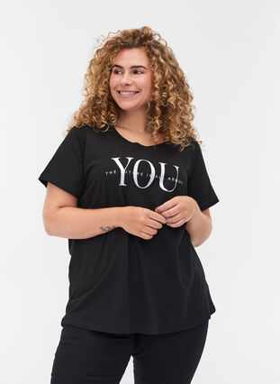 T-Shirt aus Bio-Baumwolle mit Print, Black You, Model image number 0