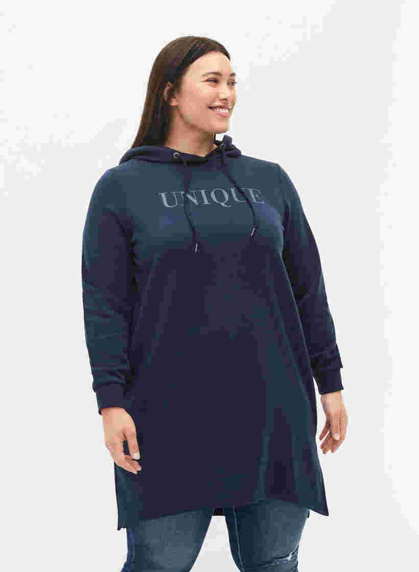Pulloverkleid mit Kapuze und Schlitz, Navy Blazer, Model image number 0