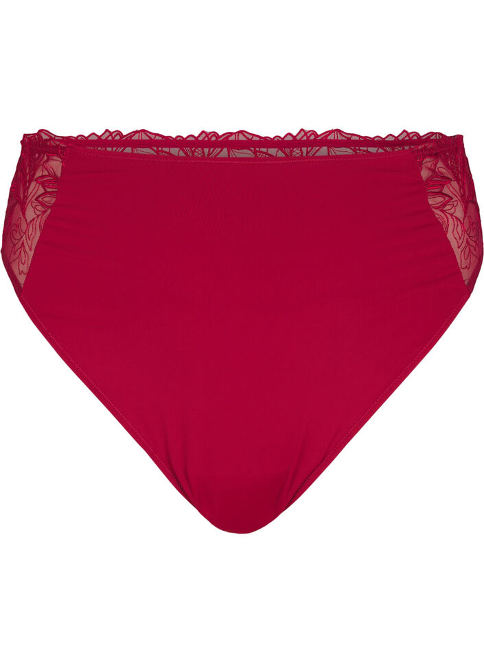 Stringtanga aus Mikrofaser mit Spitzensaum, Rot, Packshot image number 0