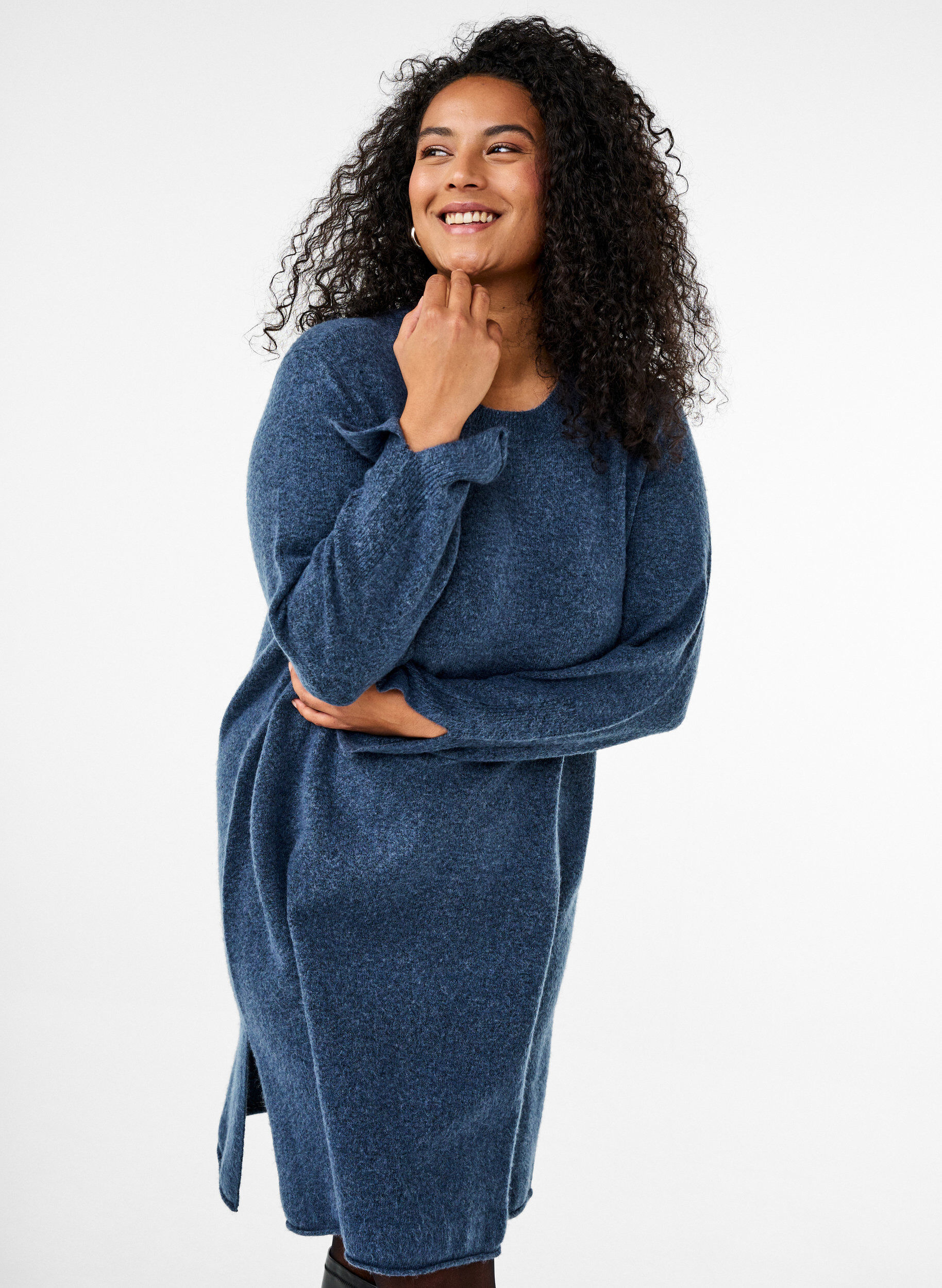 Zizzi Strickkleid mit Schlitzen, Bering Sea Mel., Image image number 0