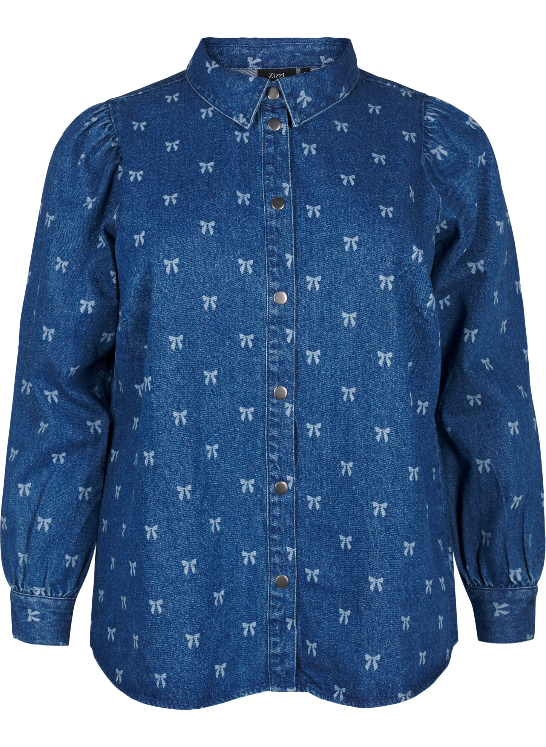 Zizzi Jeanshemd mit Herzen, Denim Blue W. Wh.Bow, Packshot image number 0
