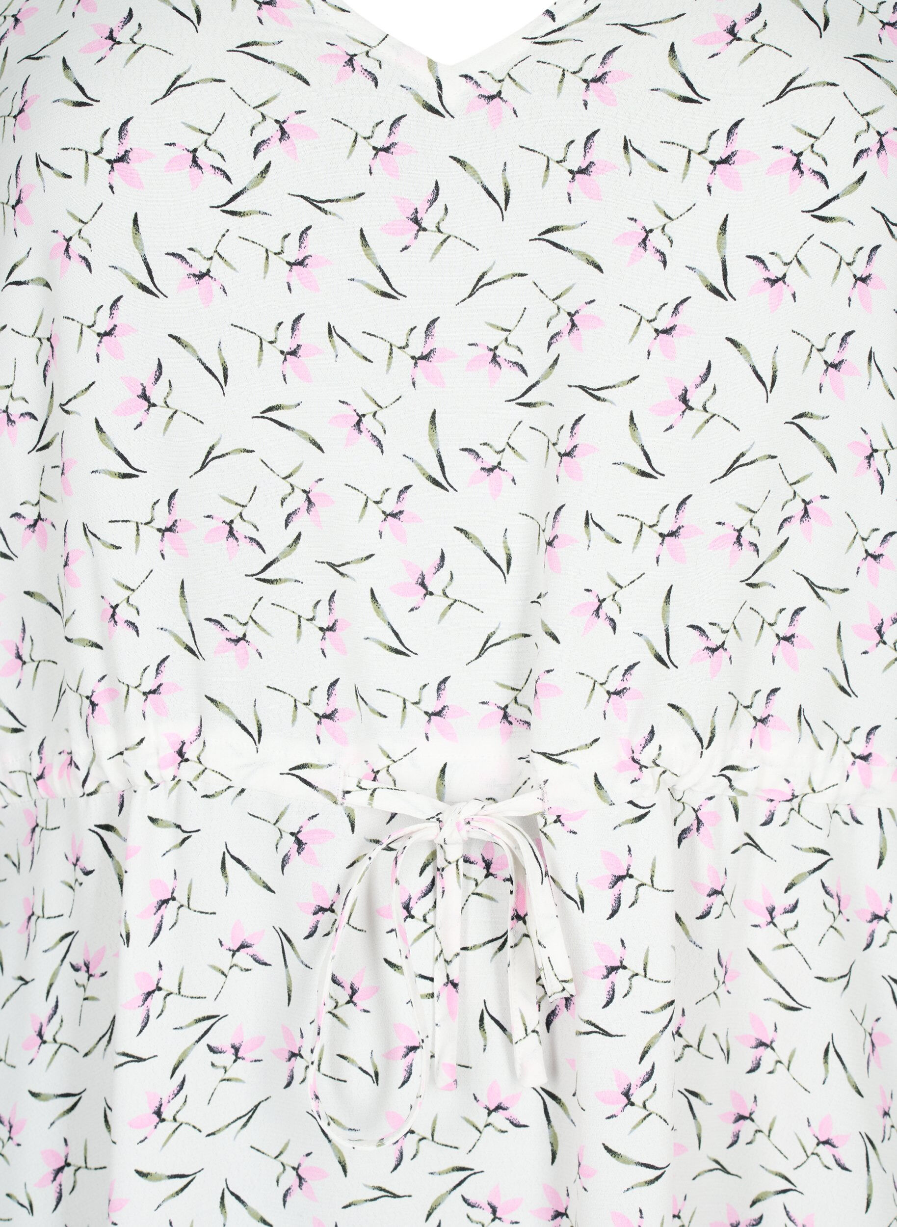 Zizzi Kleid mit 1/2 &Auml;rmeln und Blumenmuster aus Viskose, White Purple Flower, Packshot image number 2