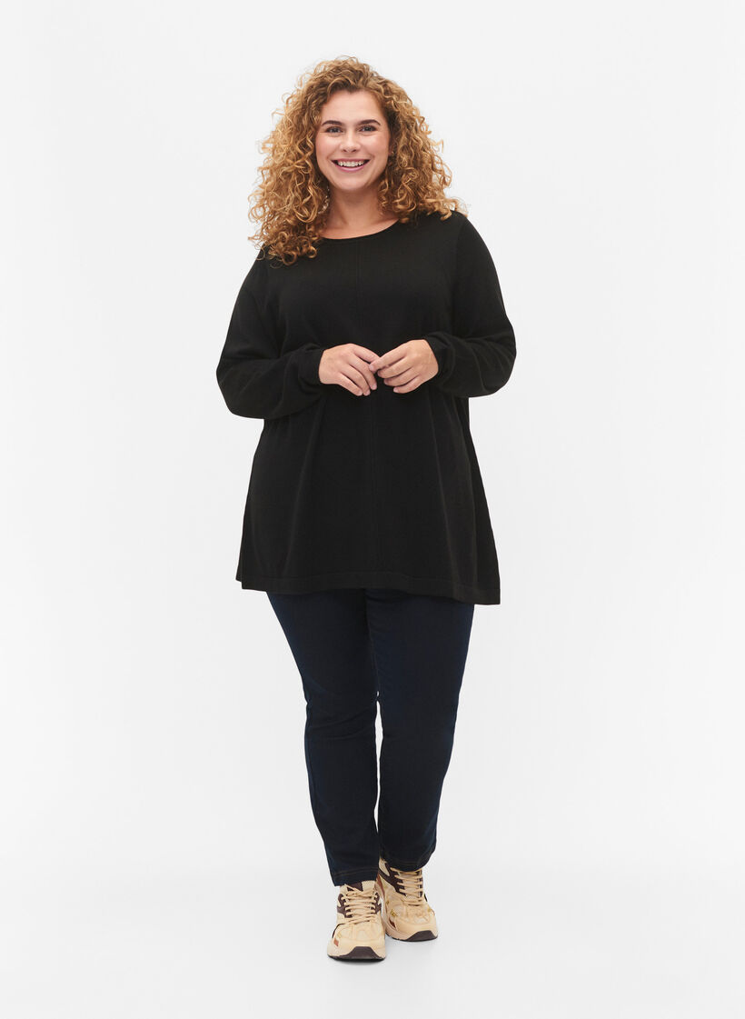 Gestrickte Bluse aus Baumwoll-Viskose-Mischung, Schwarz, Model image number 1