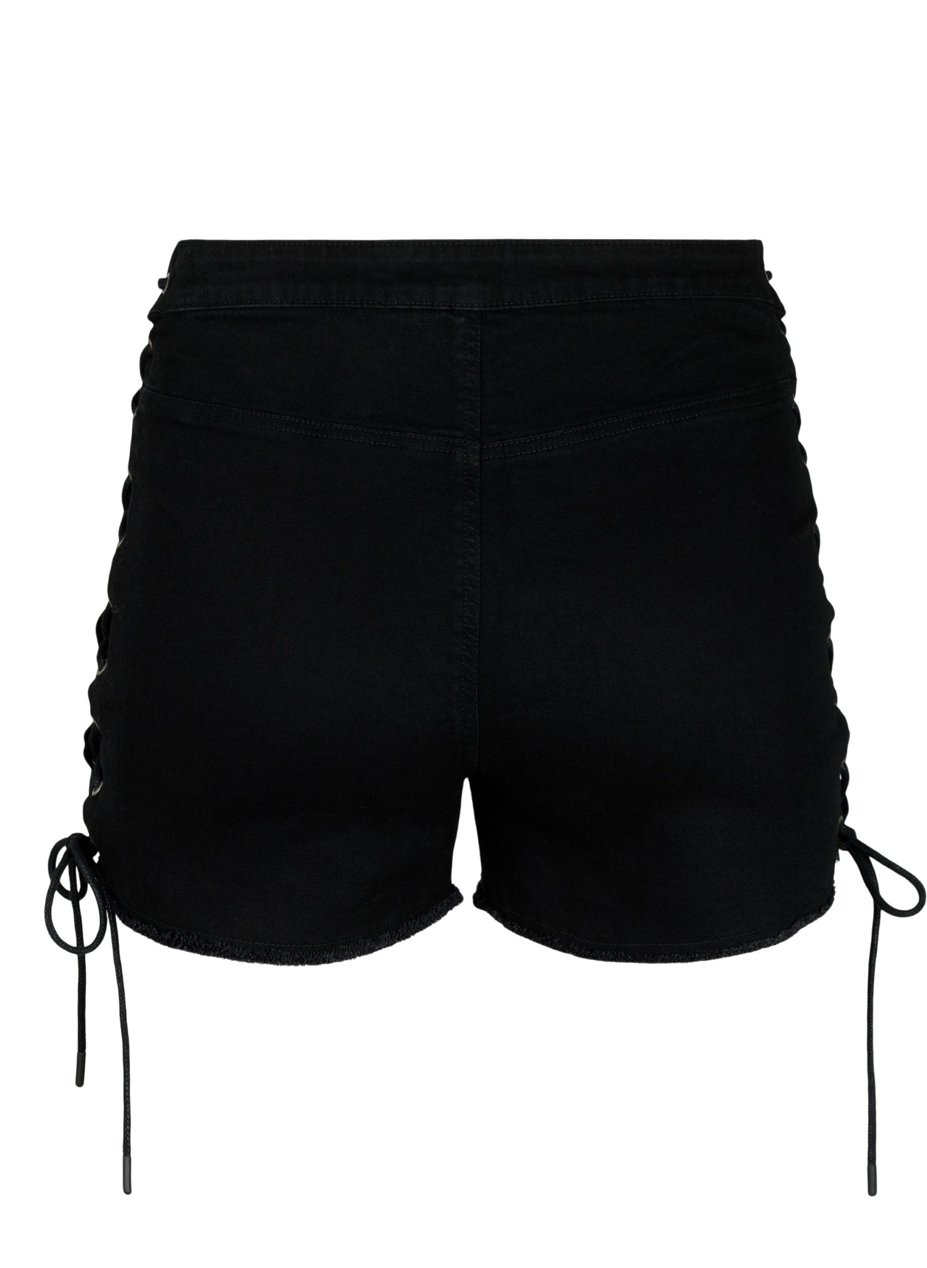 Zizzi Gerippte Jeansshorts mit Schn&uuml;ren, Black Denim, Packshot image number 1
