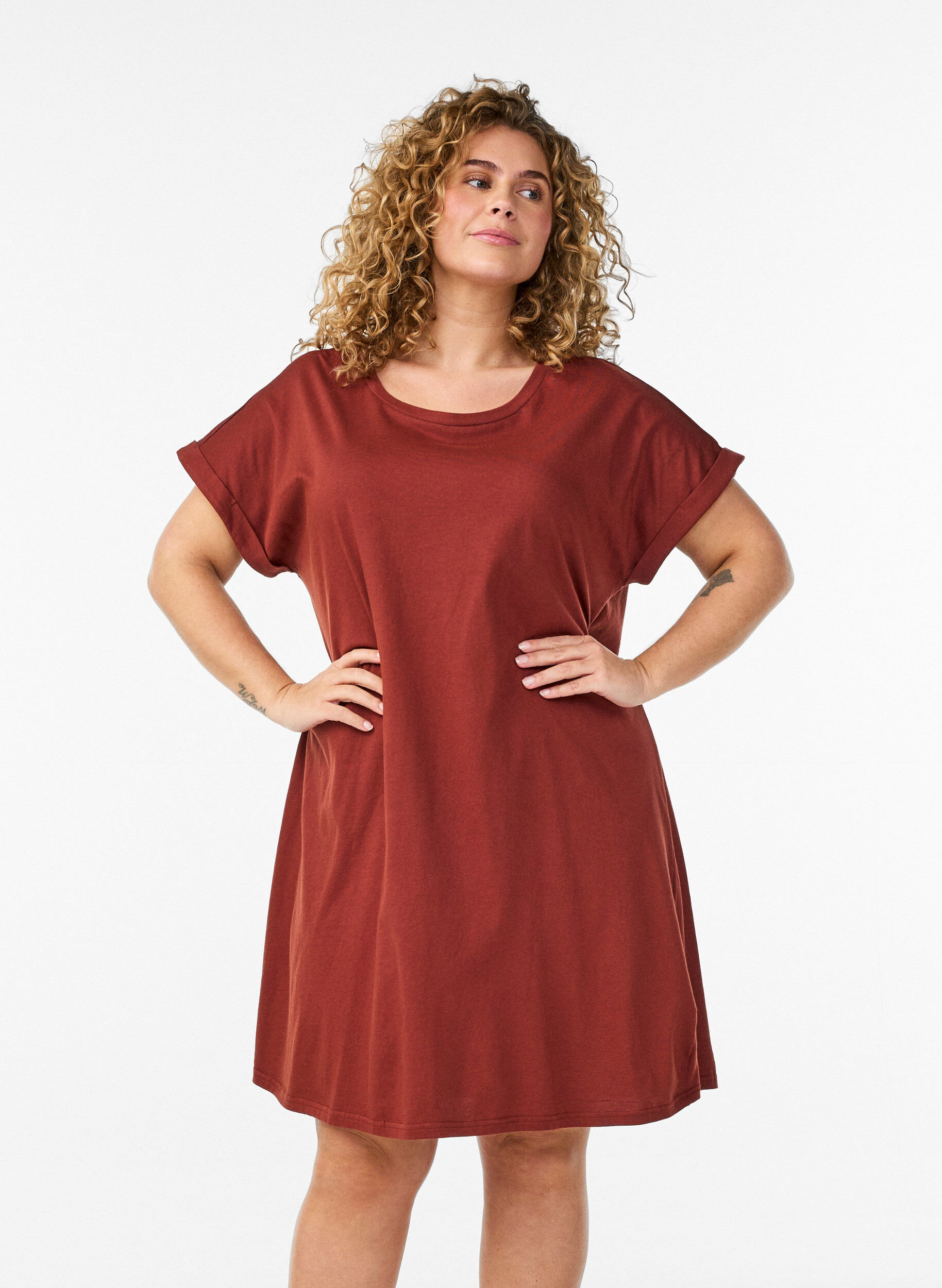 Zizzi 2er-Pack T-Shirt-Kleid mit kurzen &Auml;rmeln, Orange, Model image number 0