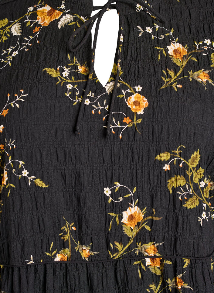 Gebl&uuml;mtes Kleid mit Bindeverschluss, Schwarz, Packshot image number 2