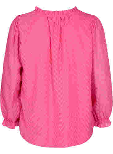 Bluse mit langen Ärmeln und Rüschendetails, Shocking Pink, Packshot image number 1
