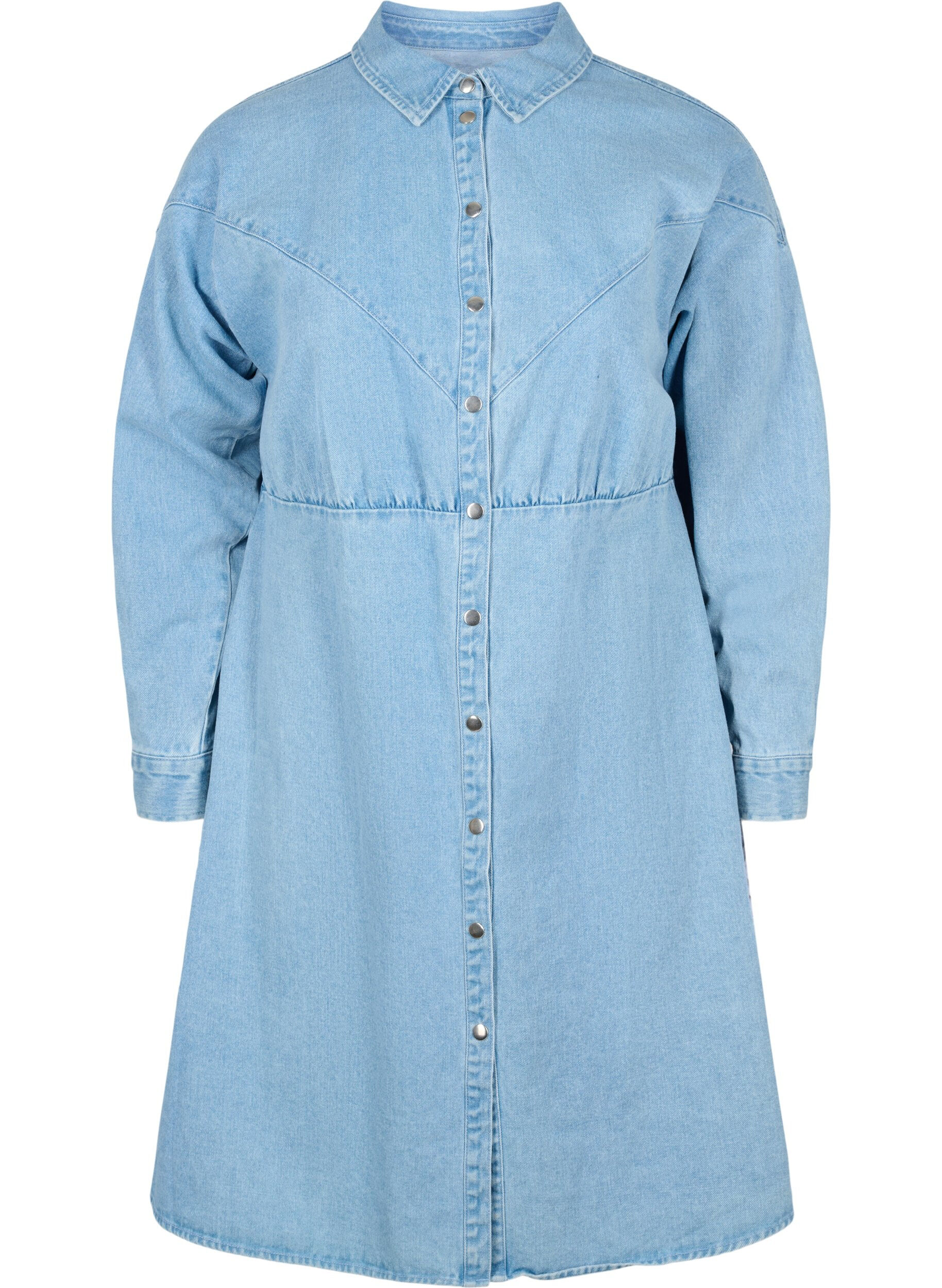 Zizzi Denim-Kleid mit Kn&ouml;pfen und langen &Auml;rmeln, Light blue denim, Packshot image number 0
