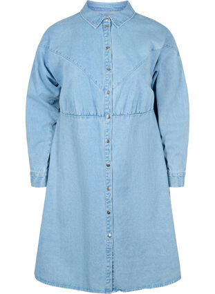 Denim-Kleid mit Knöpfen und langen Ärmeln, Light blue denim, Packshot image number 0