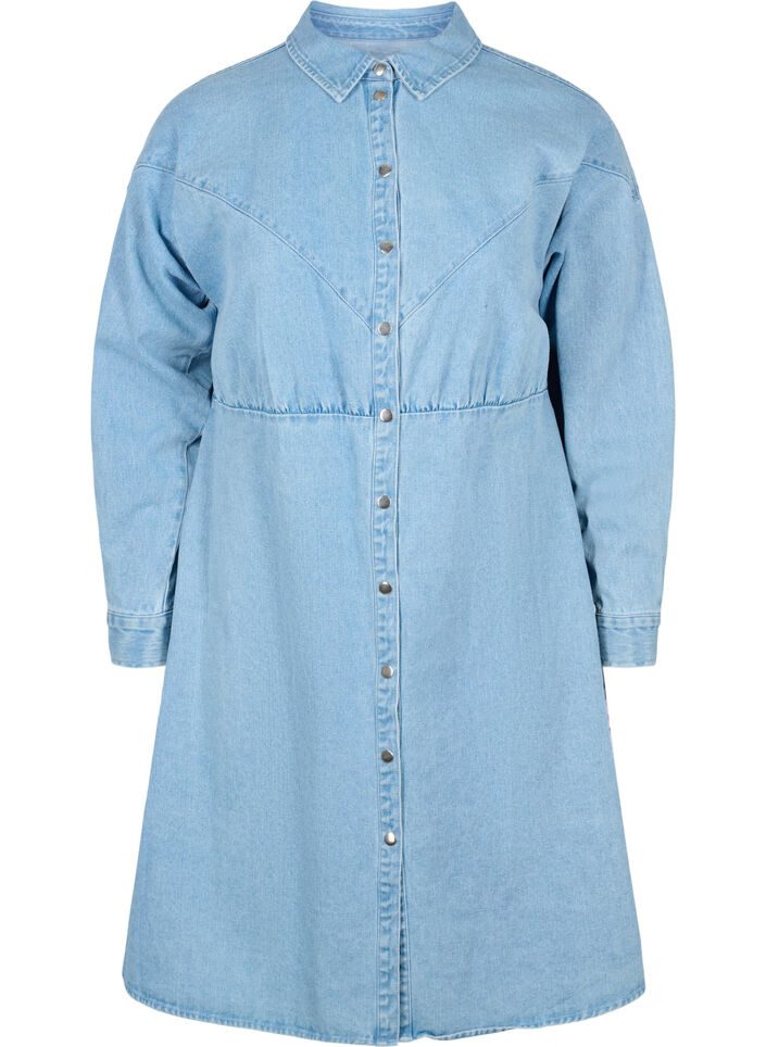 Denim-Kleid mit Knöpfen und langen Ärmeln, Light blue denim, Packshot image number 0