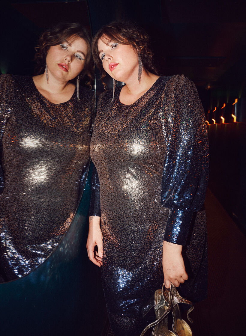 Pailettenkleid mit Ballonärmel, Evening Blue Cobber, Image image number 0