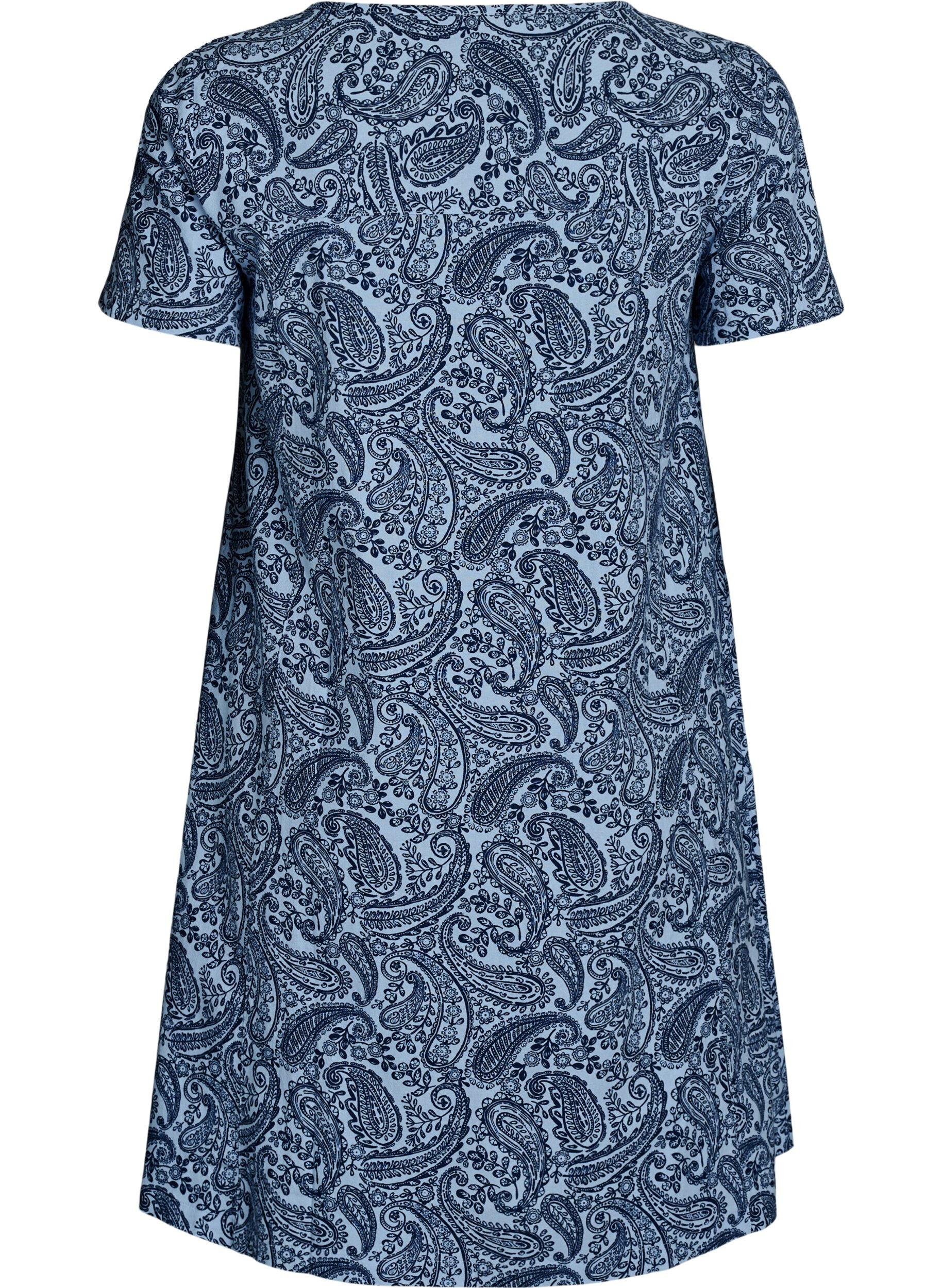 Zizzi Kurzes A-Linien-Kleid mit Paisleymuster, Blau, Packshot image number 1