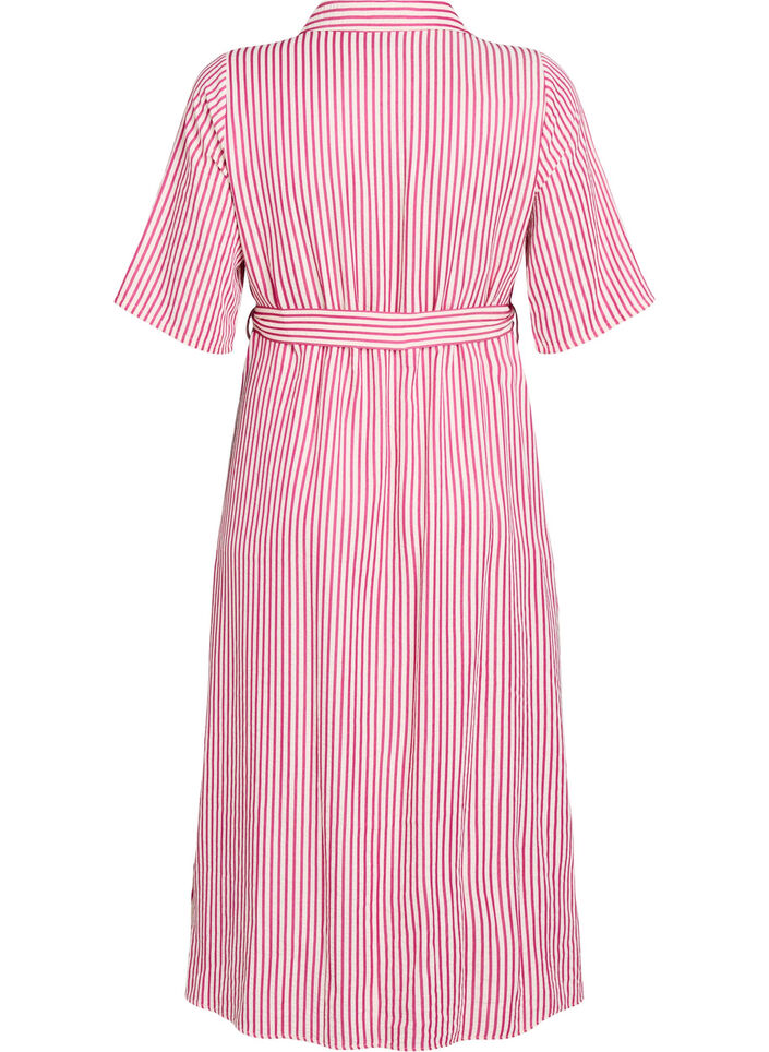 Kn&ouml;chellanges Hemdblusenkleid mit Bindeg&uuml;rtel und Streifen, Pink, Packshot image number 1