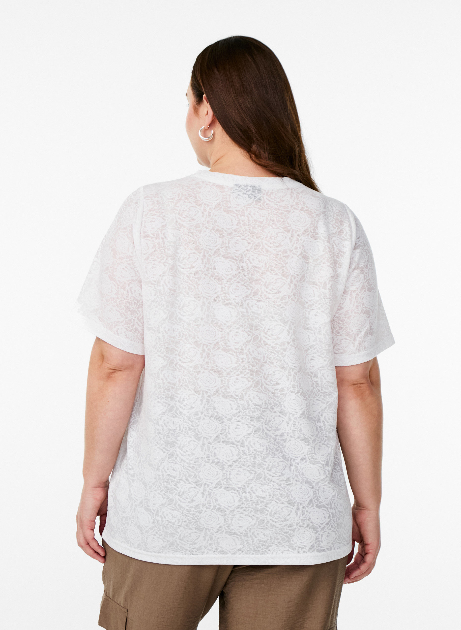 Zizzi Bluse mit kurzen &Auml;rmeln und Rosenmusterung, Wei&szlig;, Model image number 2