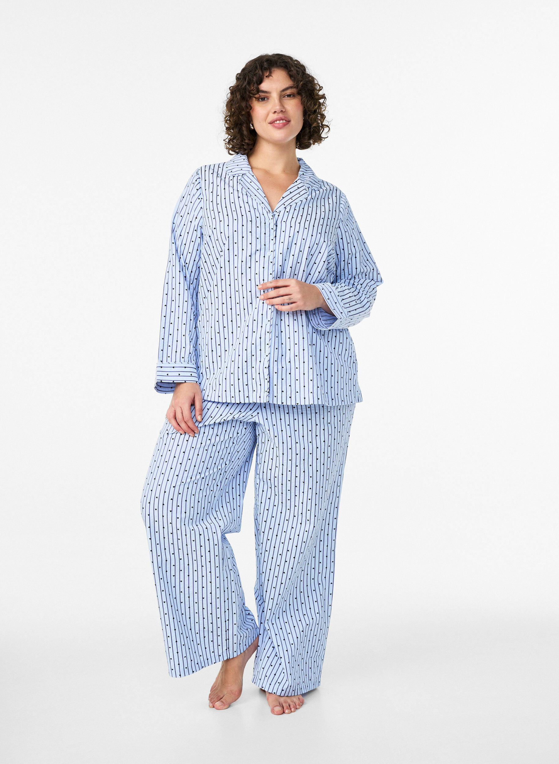 Zizzi Lockere Pyjamahose aus Seersucker mit hoher Taille, Blau, Model image number 0