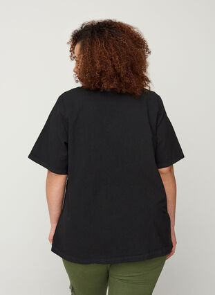 Kurzarm Bluse aus Baumwolle, Black, Model image number 1