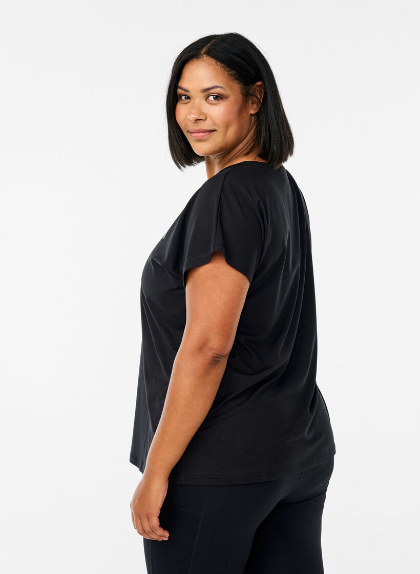 Lockeres Trainings-T-Shirt mit V-Ausschnitt, Schwarz, Model