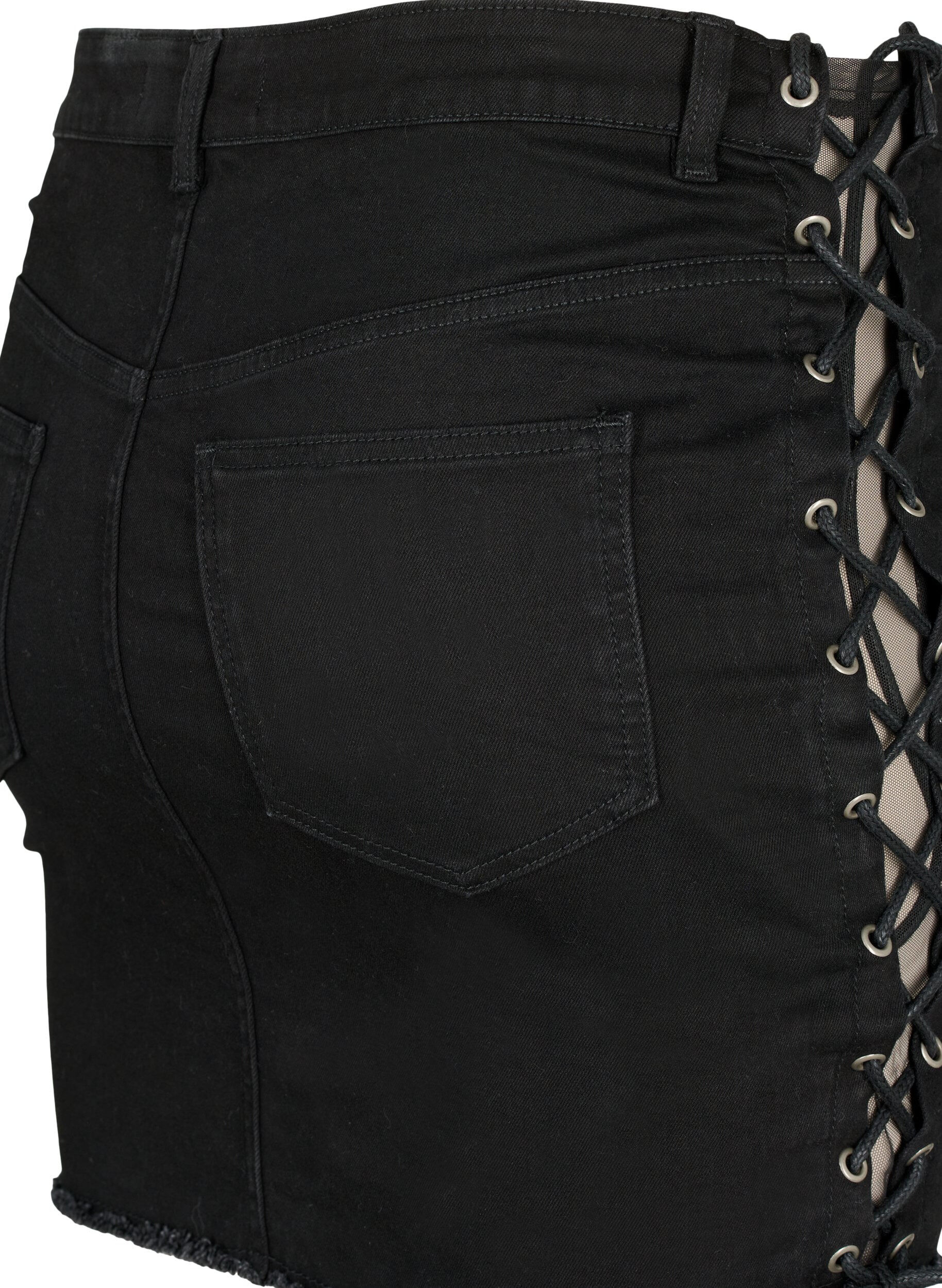 Zizzi Kurzer Jeansrock mit Schn&uuml;rung, Black, Packshot image number 3