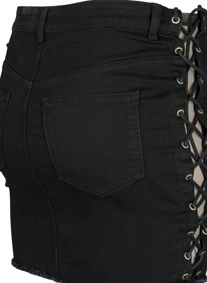 Kurzer Jeansrock mit Schnürung, Black, Packshot image number 3
