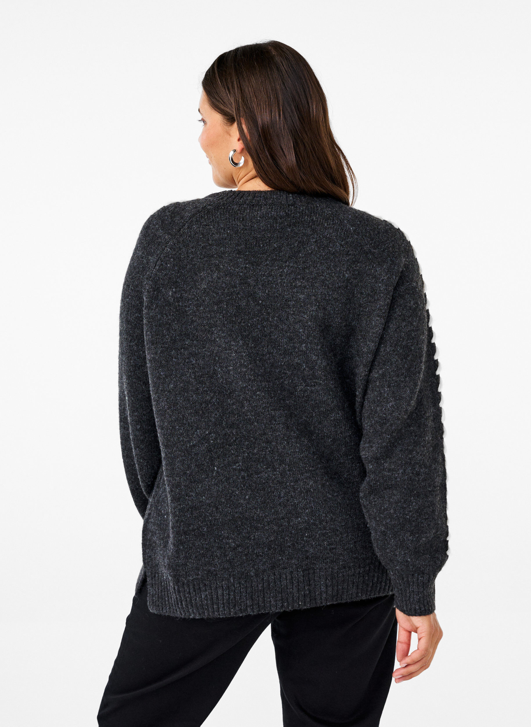 Zizzi Strickbluse mit Ziern&auml;hten, Dark Grey White Mel., Model image number 1