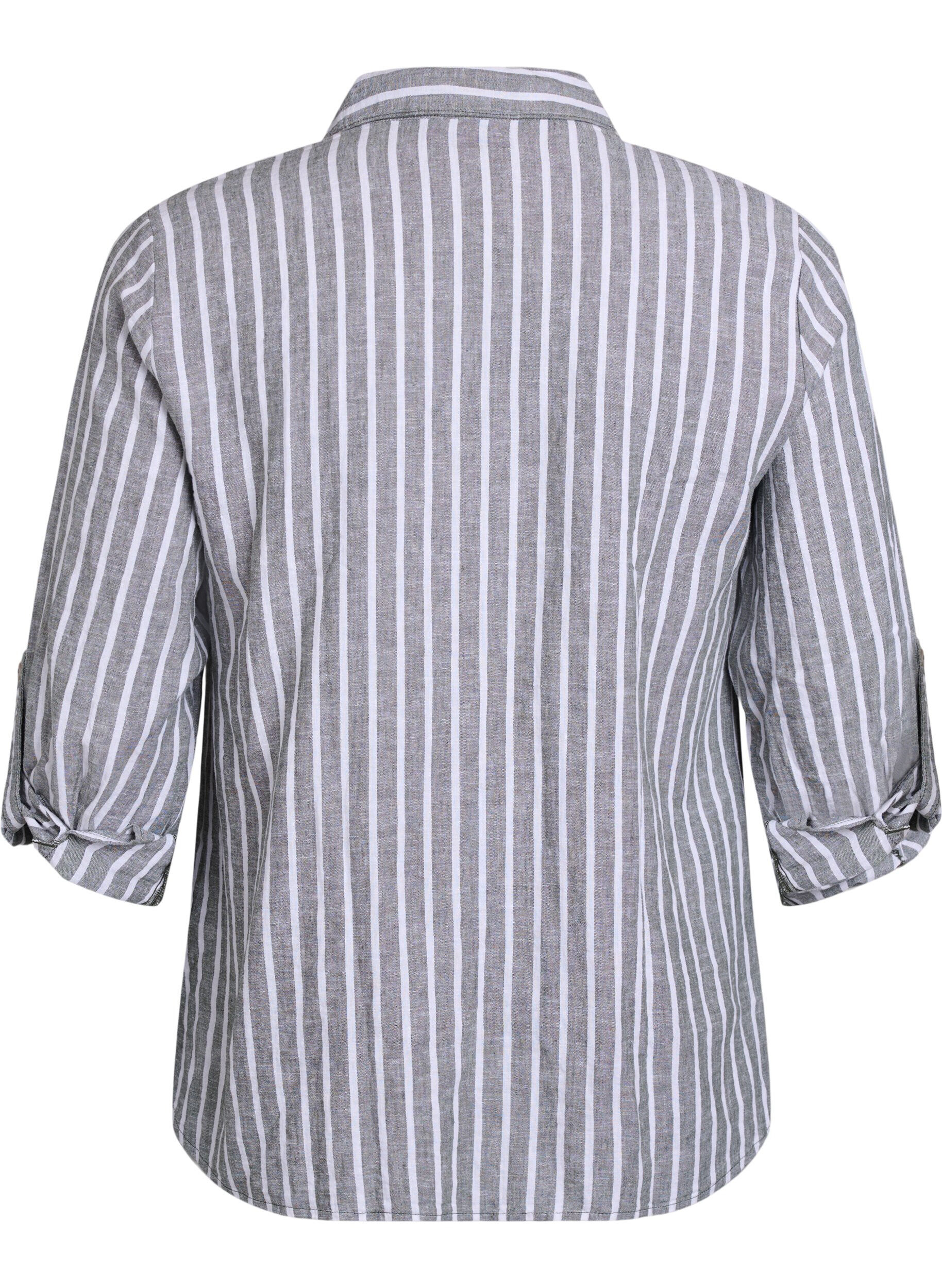 Zizzi Bluse aus Leinen und Viskose mit 3/4-&Auml;rmeln, Gr&uuml;n, Packshot image number 1