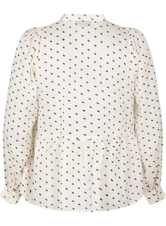 Bluse mit Schößchen und Schleifen, Ecru w Bow, Packshot image number 1