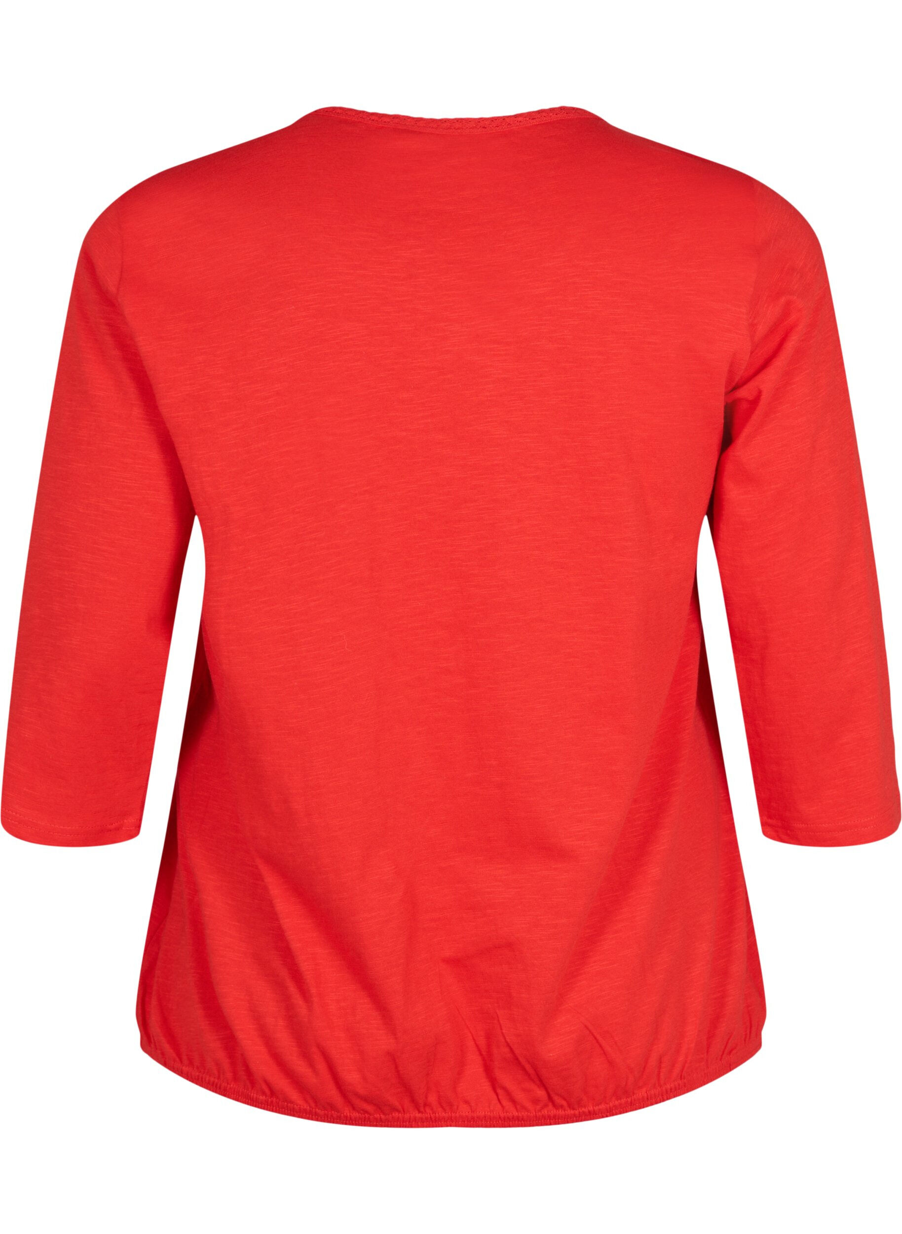 Zizzi Baumwollbluse mit 3/4 &Auml;rmeln, Fiery Red, Packshot image number 1