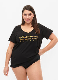 Nachtwäsche Shirt aus Baumwolle mit Print, Black w. Be , Model