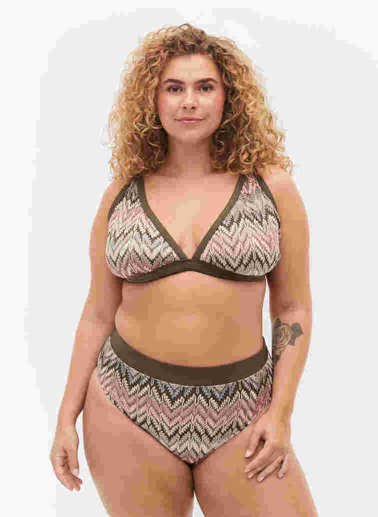 Gemusterte Bikini-Tai-Hose mit hoher Taille, Beech AOP, Model image number 0