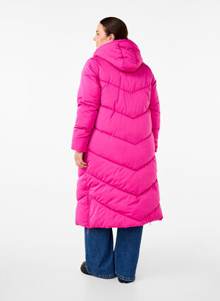 Langer Puffermantel mit Kapuze und Taschen - Pink - Gr. 42-64 - Zizzi