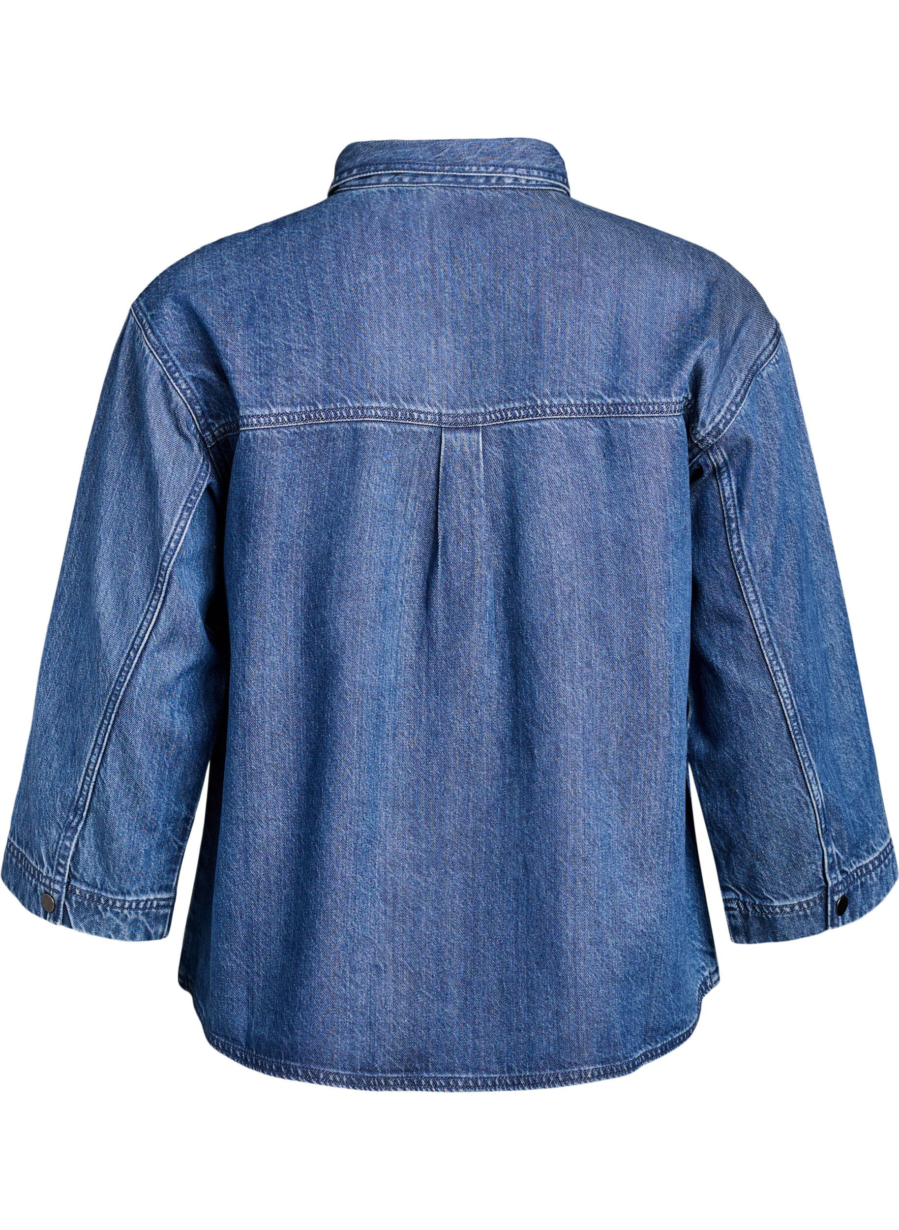 Zizzi Lockeres Denimhemd mit 3/4-&Auml;rmeln, Blau, Packshot image number 1