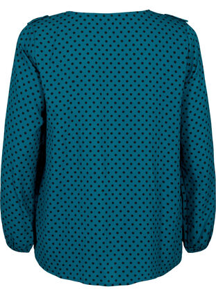 Langärmelige Bluse mit Rüschen, Shaded Spruce Dot, Packshot image number 1