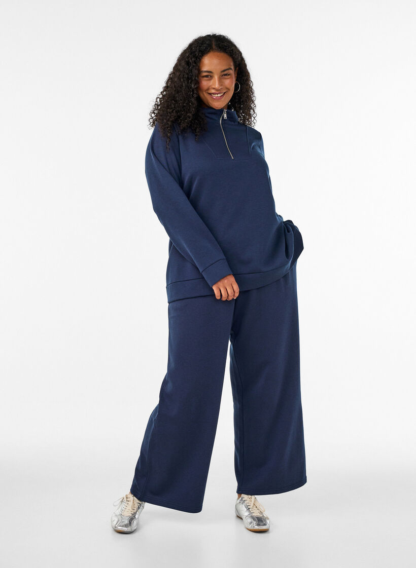 Hoch taillierte Sweatpants mit weitem Bein, Blau, Model image number 0