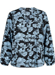  Hemdbluse mit V-Ausschnitt und Aufdruck, Black B. Flower AOP, Packshot