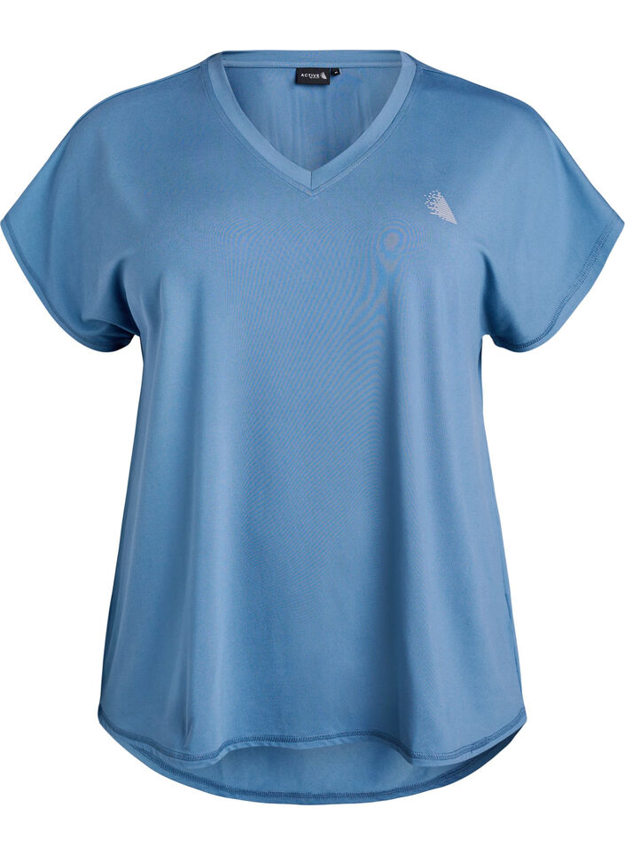 Kurzarm Trainingsshirt mit V-Ausschnitt, Petrol, Packshot image number 0