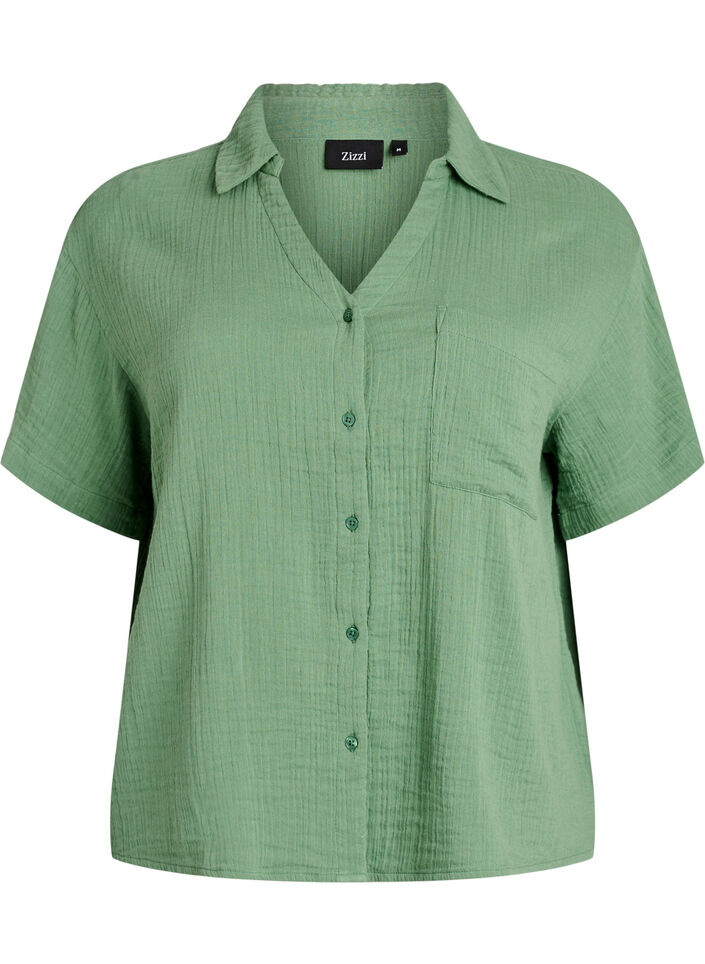 Bluse aus Baumwoll-Musselin mit kurzen &Auml;rmeln, Gr&uuml;n, Packshot image number 0