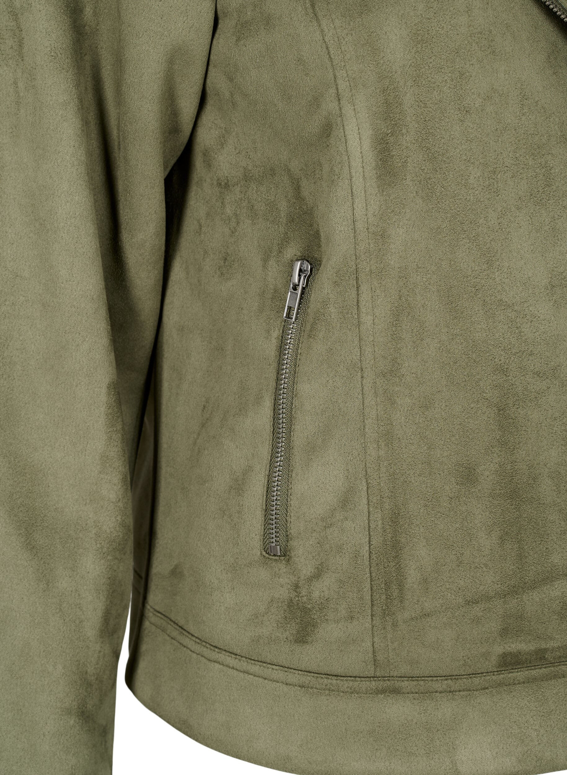 Zizzi Bikerjacke aus Wildlederimitat, Dusty Olive, Packshot image number 3