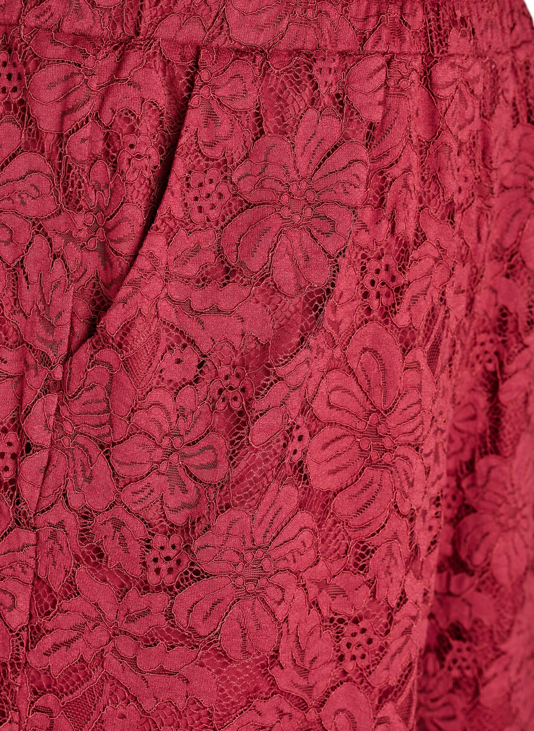 Zizzi Spitzenhose mit hoher Taille und Taschen, Dunkles Bordeaux, Packshot image number 2