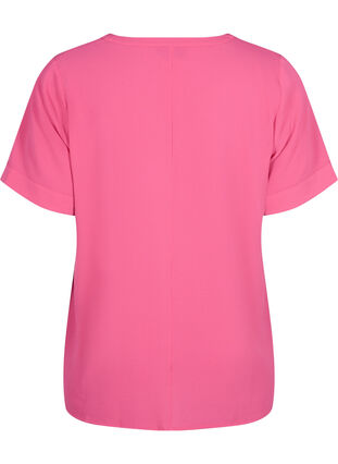 Kurzärmelige Bluse mit V-Ausschnitt, Raspberry Sorbet, Packshot image number 1