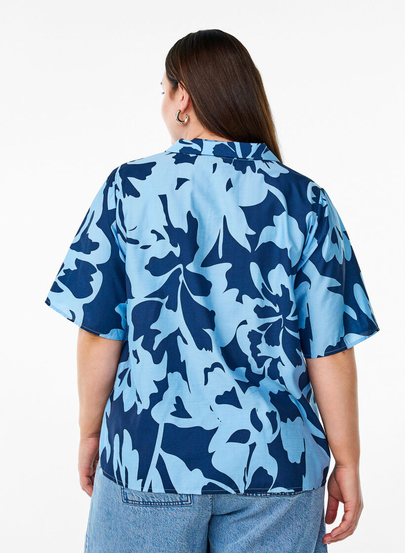 Geblümte Bluse mit V-Ausschnitt, Blau, Model image number 2